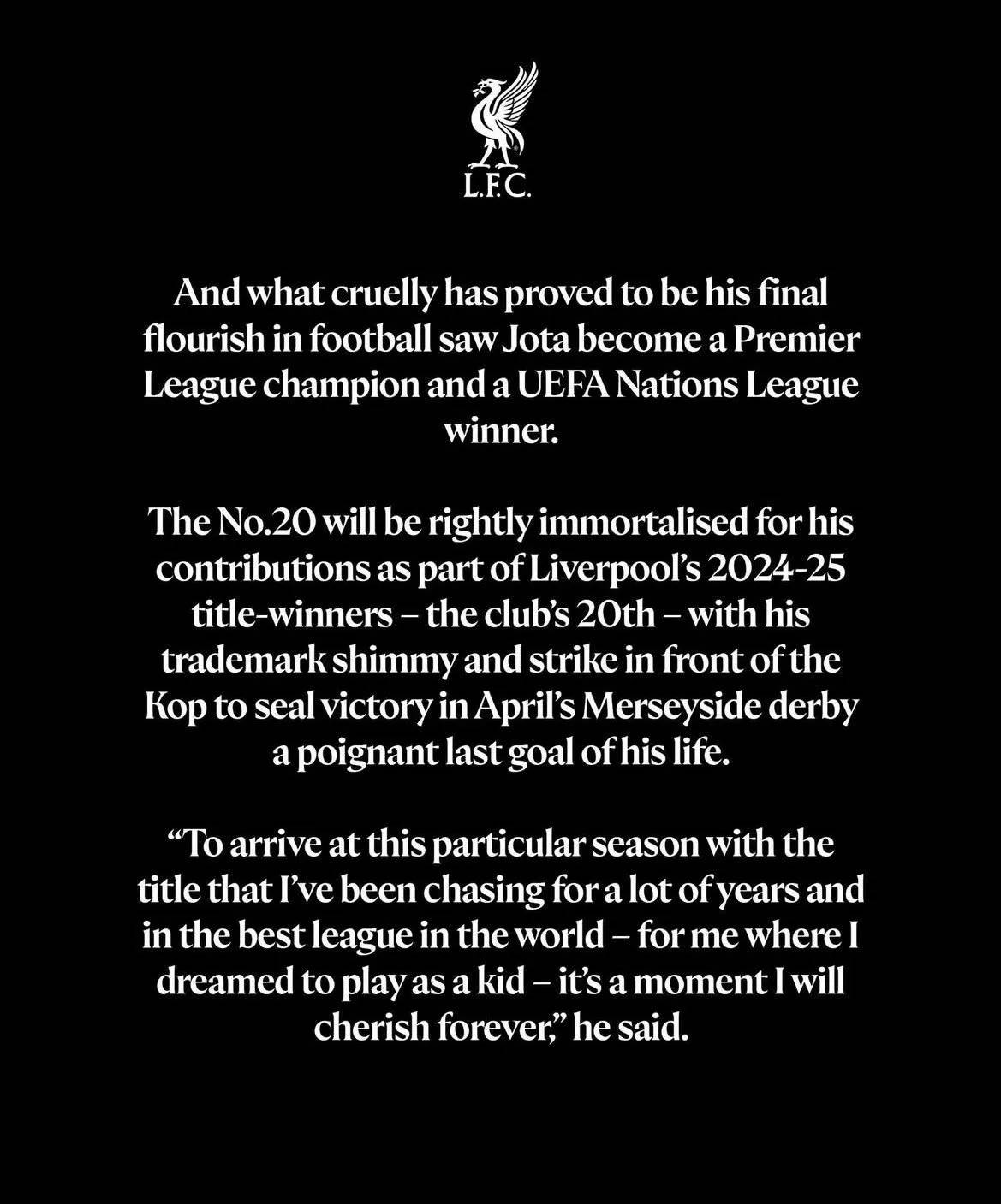 Liverpool: Sẽ treo áo số 20 vĩnh viễn để tưởng niệm Jota