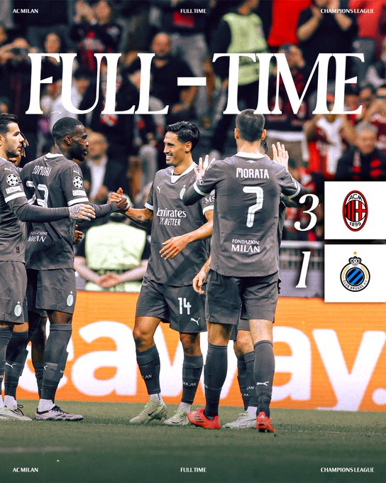 Kết quả UEFA Champions League: AC Milan 3-1 Club Brugge