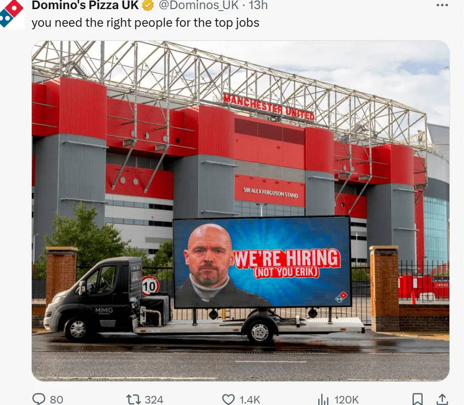 Thương hiệu pizza Domino's: Chúng tôi đang chiêu mộ, nhưng không muốn Erik Ten Hag