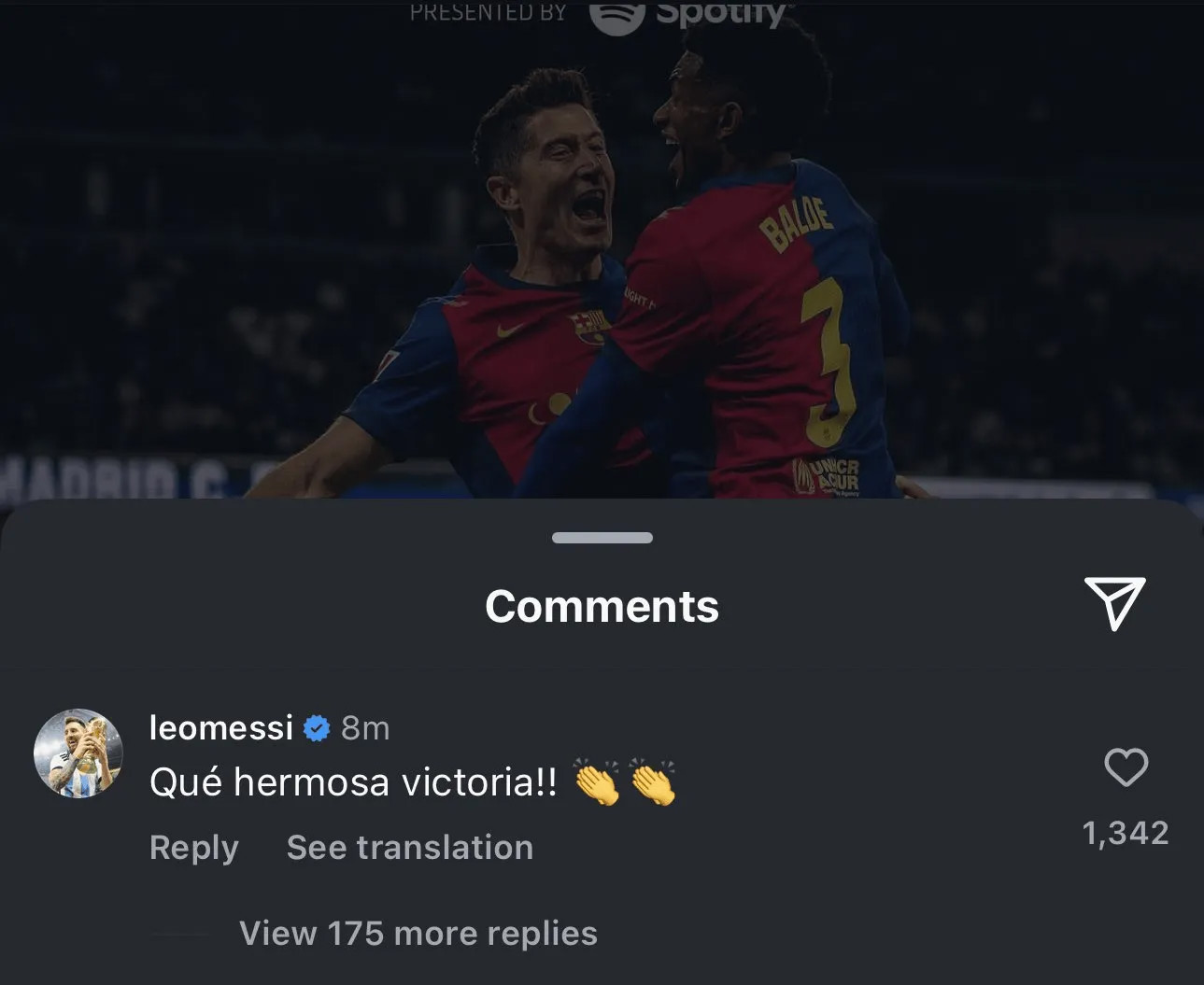 Messi chúc mừng Barca: Một chiến thắng tuyệt vời!! 👏🏻👏🏻