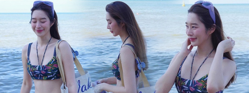 ฐิสา วริฏฐิสา นางเอกวิกหมอชิต สวมทูพีซ อวดผิวขาวโอโม่ ริมทะเล
