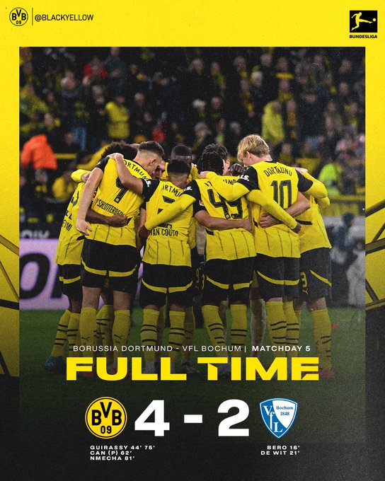 Kết quả VĐQG Đức: Dortmund 4-2 Bochum