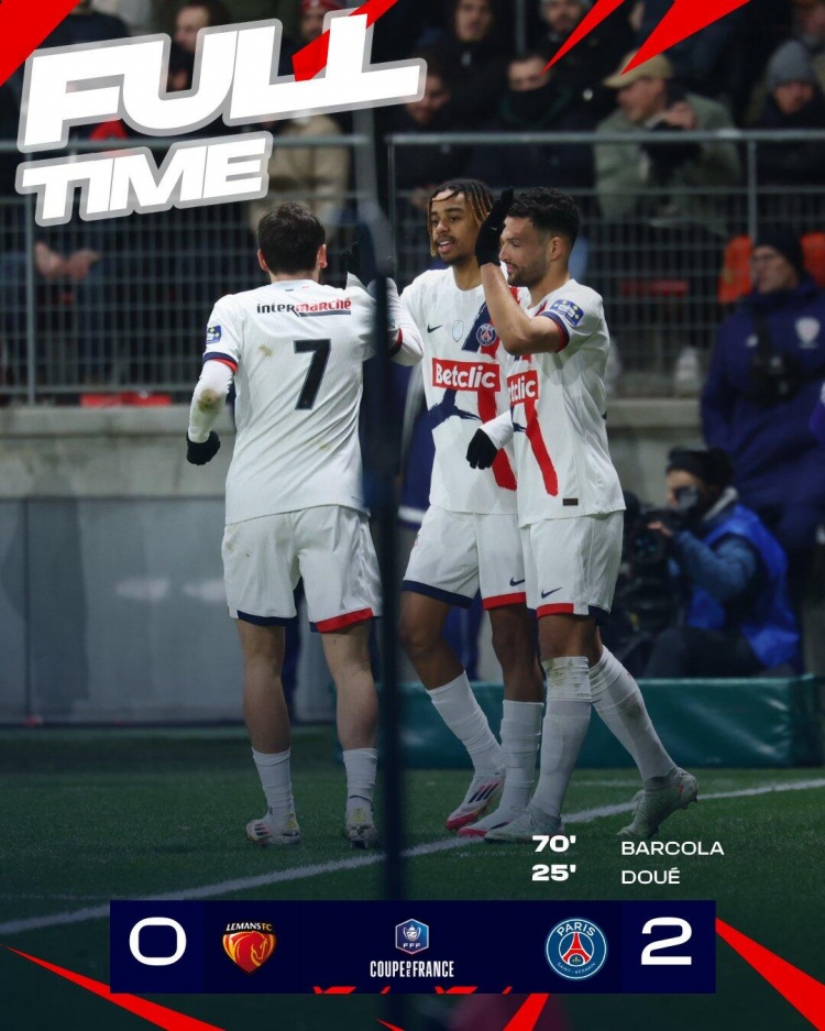 Paris 2-0 Le Mans | Paris vào tứ kết và Douai ghi bàn Barkola đóng góp