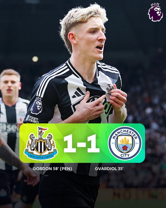 Kết quả Ngoại Hạng Anh: Newcastle United 1-1 Manchester City