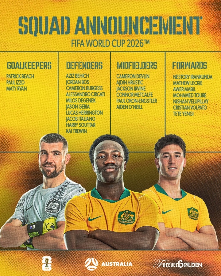 Đội hình 26 người của Úc tham dự World Cup: Ilankunda, Ryan và Metcalf là những cái tên dẫn đầu.