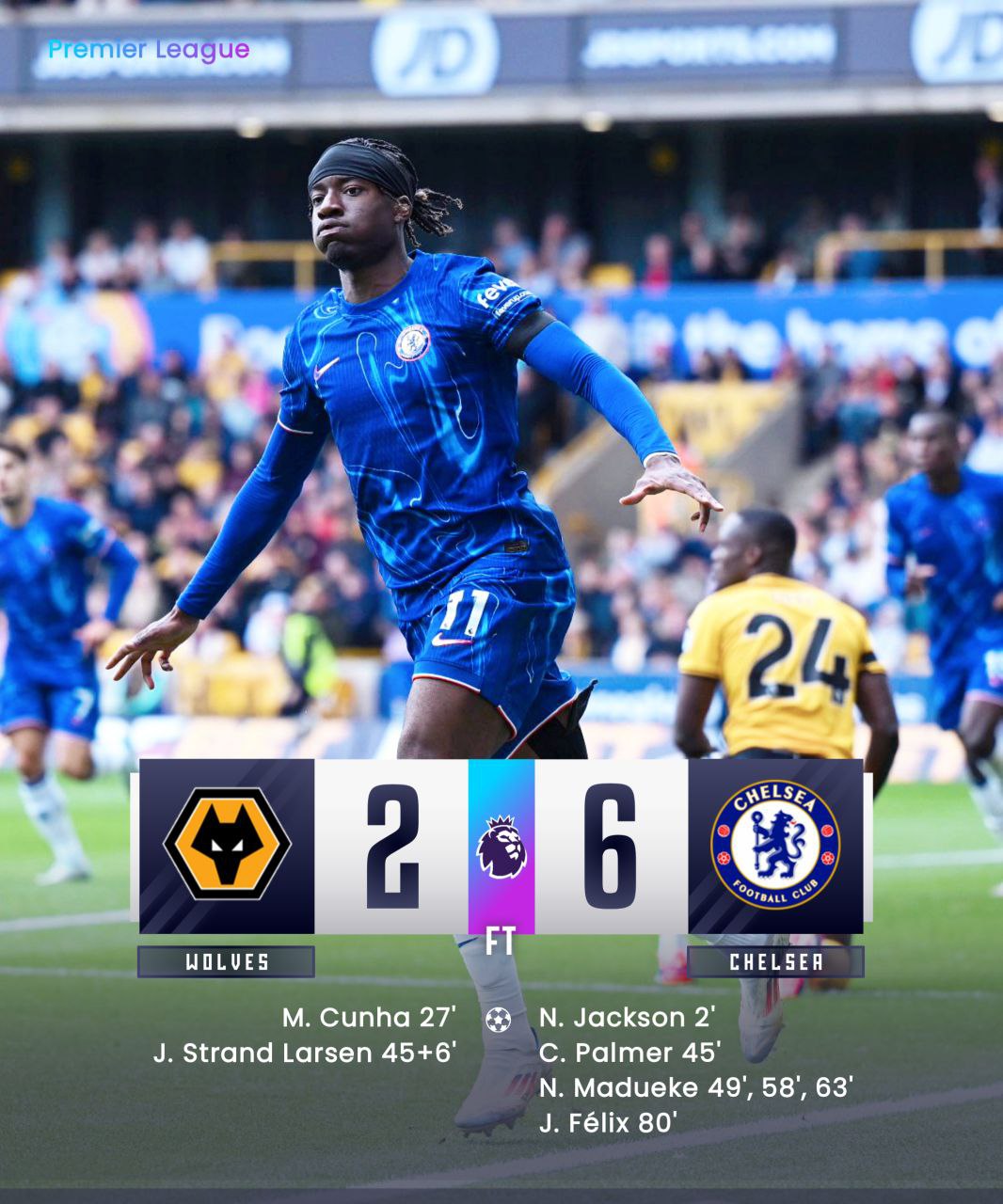FT:Wolves 2-6 Chelsea