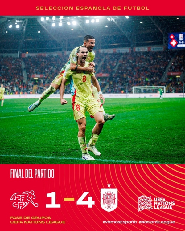 ยูฟ่าเนชันส์ลีก - สเปนเหลือ 10 คน เอาชนะ สวิตเซอร์แลนด์ 4-1