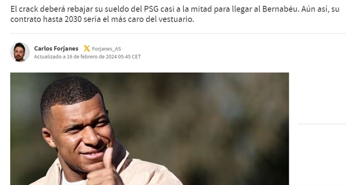 💥สัญญาใหญ่! Mbappe เสนอเงินเดือนประจำปีให้เรอัลมาดริด 50 ล้านยูโรหลังหักภาษี + รูปโปรไฟล์ 100%