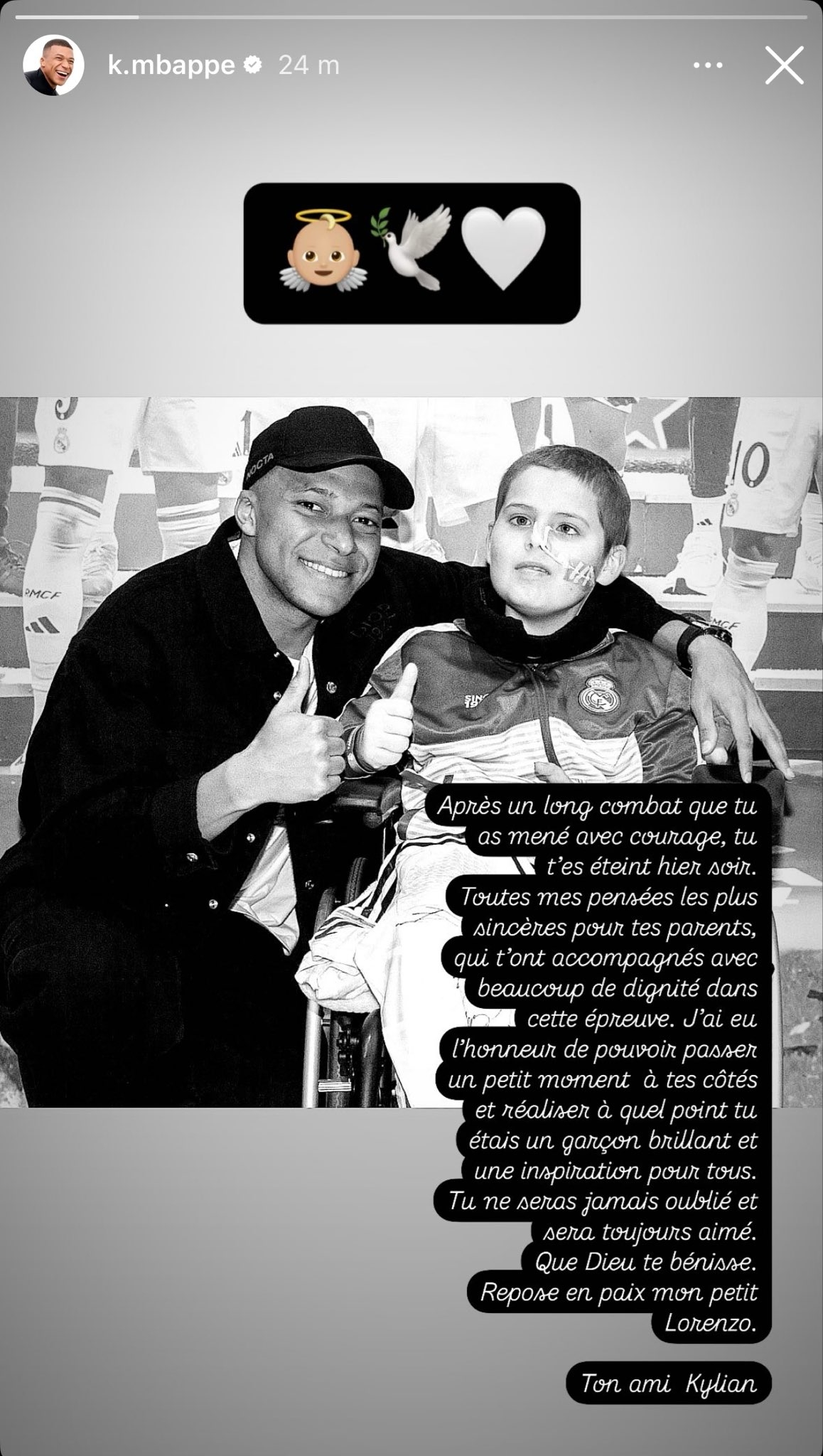 🙏Người hâm mộ trẻ tuổi của Real Madrid bị bệnh nan y đã qua đời. Anh được Mbappe mời đến xem trận đấu và gặp gỡ