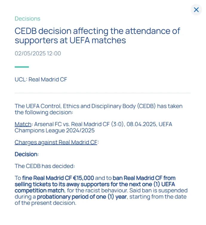 UEFA Punishes Real Madrid for Racist Behavior of Fans