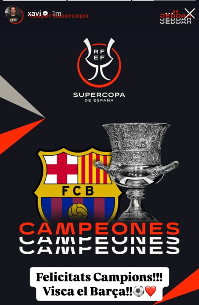 After Barcelona's Supercopa de España victory, Xavi updated his social media: