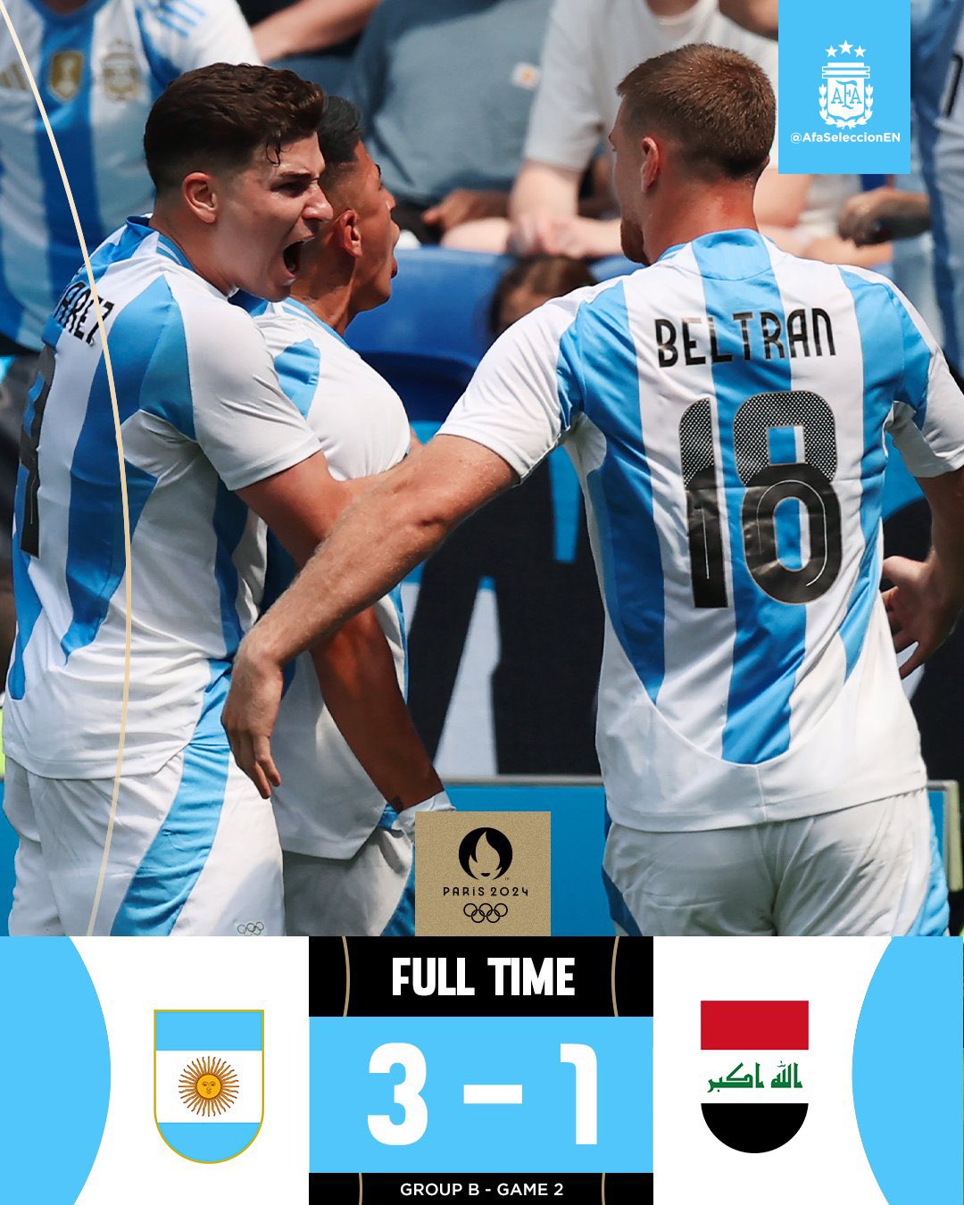 Kết quả bóng đá Olympic: U23 Argentina 3-1 U23 Iraq