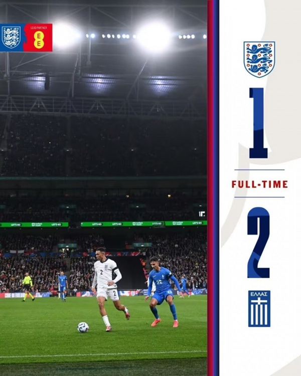 โค้ชใหม่แพ้เกมแรก! อังกฤษ พ่าย กรีซ 1-2 จากประตูชัยในช่วงทดเวลาบาดเจ็บ