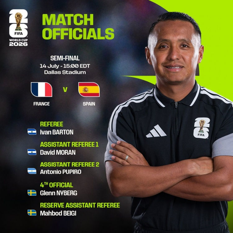 Trọng tài trận Pháp vs Tây Ban Nha: Ivan Barton (El Salvador) bắt chính