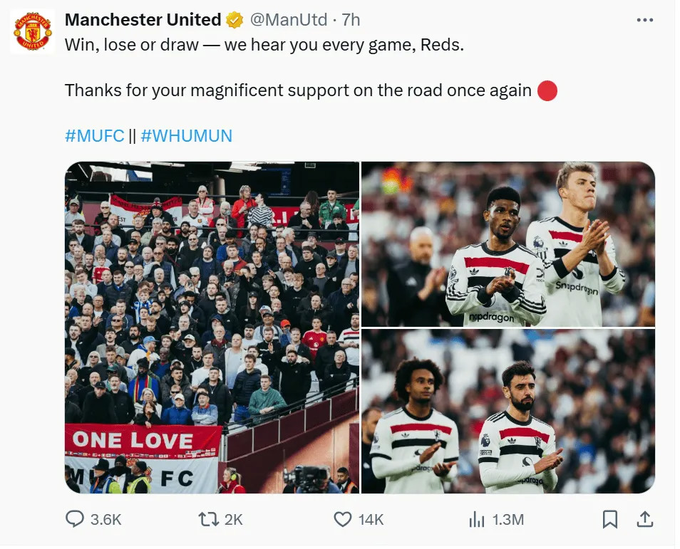 Manchester United đăng bài để cảm ơn người hâm mộ