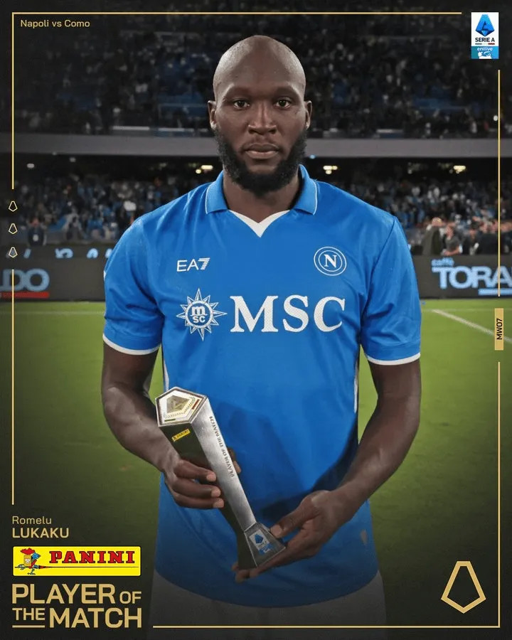 Lukaku được bầu chọn là Cầu thủ xuất sắc nhất trong trận Napoli 3-1 Como