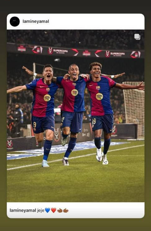 Yamal đăng ảnh sau trận, khoảnh khắc ăn mừng khiến người hâm mộ nhớ về bộ ba huyền thoại MSN!