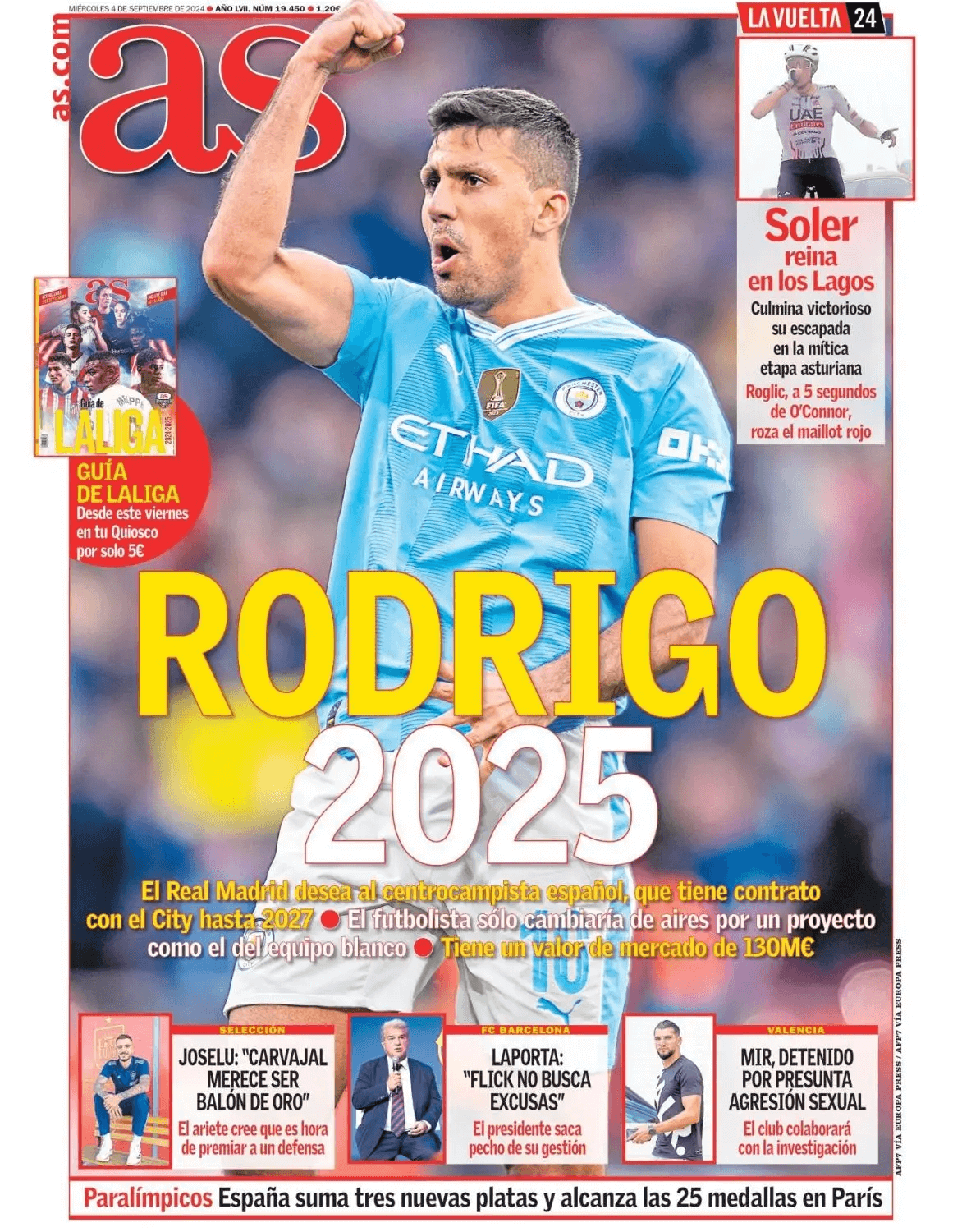 Diario AS: mục tiêu số một của Real Madird vào năm 2025 là Rodri