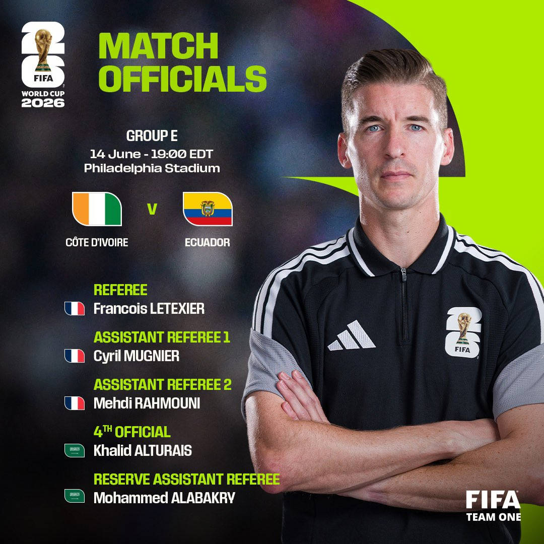 FIFA xác nhận: Trọng tài Oliver chấn thương, Letexier thay thế bắt trận Bờ Biển Ngà gặp Ecuador