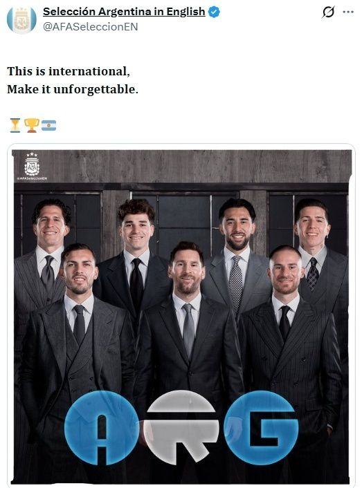Kết hợp với BTS! Argentina đăng ảnh 7 cầu thủ mặc vest, Messi ở vị trí trung tâm