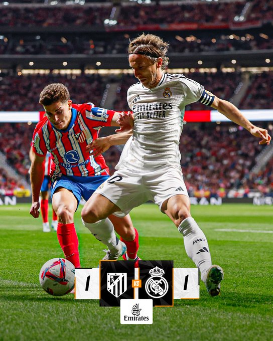 Kết quả VĐQG Tây Ban Nha: Atletico Madrid 1-1 Real Madrid