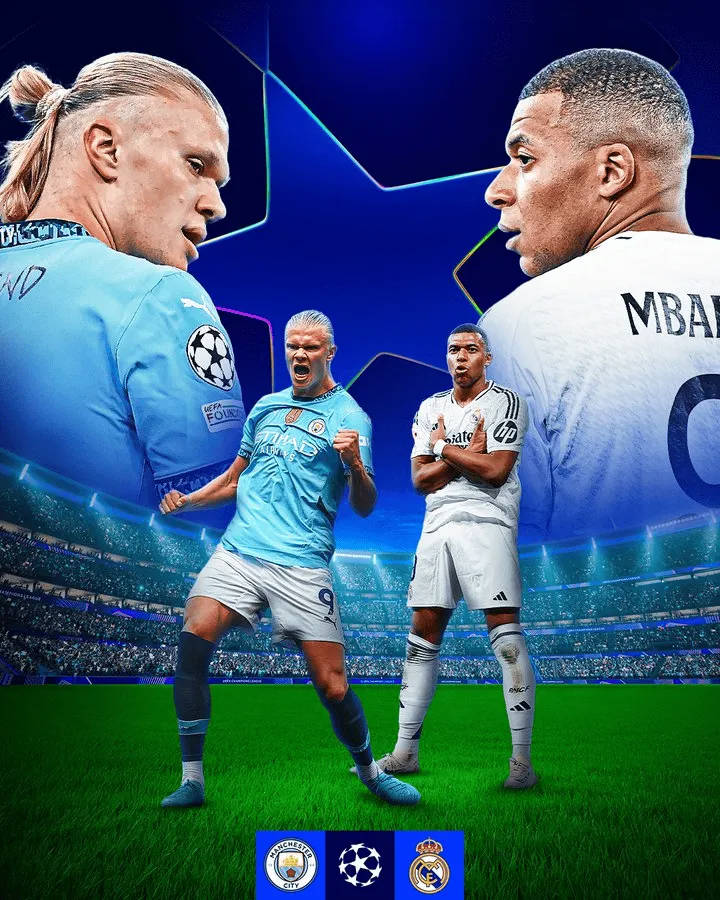 Haaland vs Mbappé ! UEFA Champions League phát hành áp phích cho trận Man City vs Real Madrid