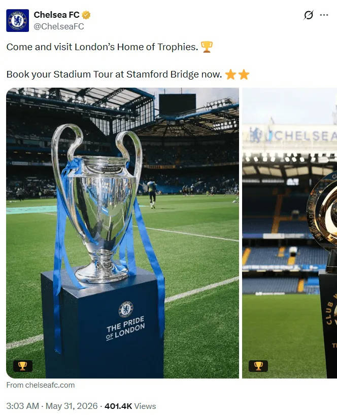 Vẫn là đội bóng duy nhất của London từng vô địch Champions League! Chelsea: Hãy đến tham quan nhôi nhà của cúp tại London