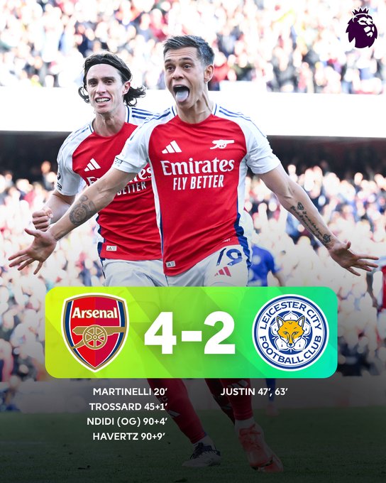 Kết quả Ngoại Hạng Anh: Arsenal 4-2 Leicester City