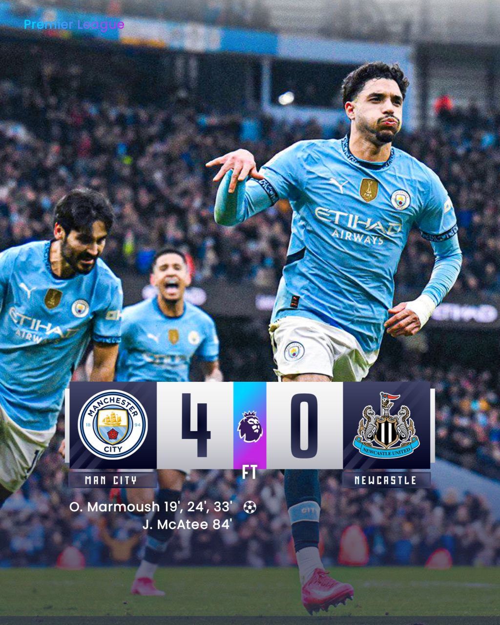 Man City Cruise to 4-0 Win Over Newcastle: Marmoush Hat-Trick, Haaland Assists & Injured