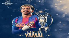 2 năm gặt hái danh hiệu liền! Chính thức: Tài năng 18 tuổi Lamine Yamal giành giải “VĐV trẻ xuất sắc nhất năm” tại Laureus