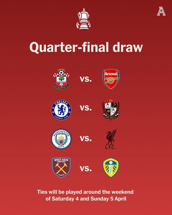 Kết quả bốc thăm tứ kết FA Cup: Man City đại chiến Liverpool, Arsenal chạm trán Southampton