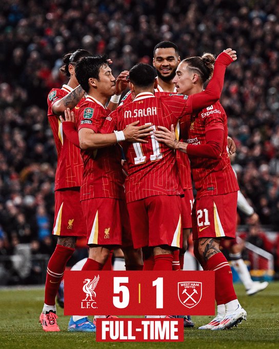 Kết quả Cúp Liên Đoàn Anh: Liverpool 5-1 West Ham United