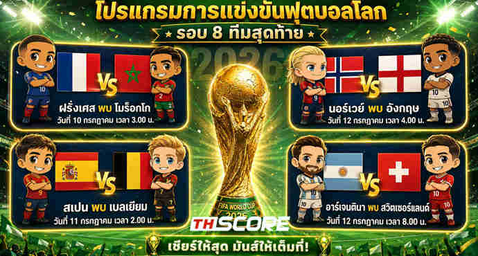 เคาะแล้ว! รอบ 8 ทีมสุดท้าย: โมร็อกโกฟัดฝรั่งเศส - สเปนชนเบลเยียม - นอร์เวย์ดวลอังกฤษ - อาร์เจนตินาบดสวิส
