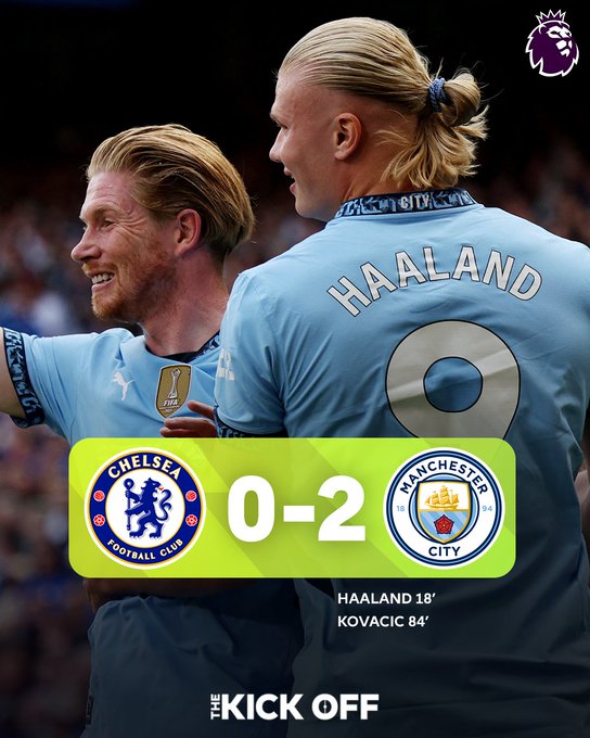 Kết quả Ngoại Hạng Anh: Chelsea FC 0-2 Manchester City