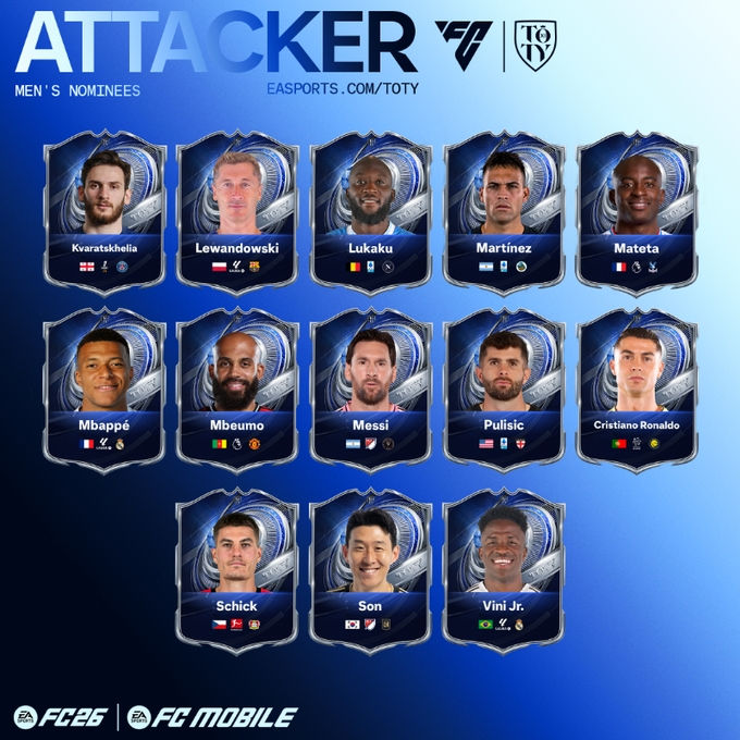 EA FC26 công bố danh sách ứng viên chính thức cho Đội hình Xuất sắc Nhất năm (TOTY): Yamal, Raphinha được đề cử ở vị trí tiền vệ, cả Messi và Ronaldo đều có mặt