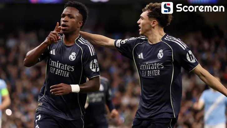 ‘비니시우스 멀티골’ 레알 마드리드, 맨시티 2-1 격파→ 합계 스코어 5-1로 챔스 8강 진출