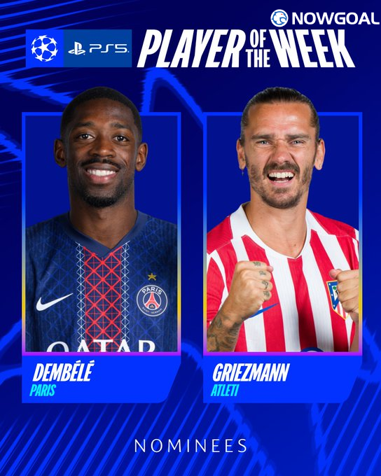 Official: Ousmane Dembélé and Antoine Griezmann nominated for UEFA Champions League Player of the Week.