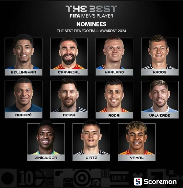 FIFA 올해의 선수 후보: 리오넬 메시, 로드리, 음바페, 야말