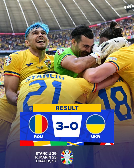 Kết quả EURO 2024: Romania 3-0 Ukraine