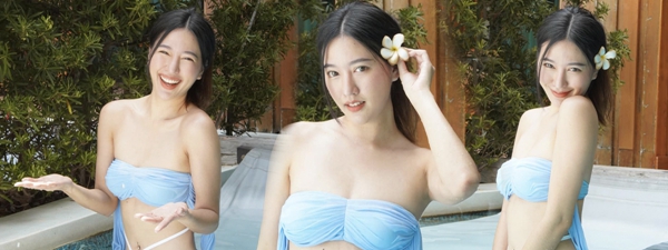 ข้าวโอ๊ต นุชราวดี นางฟ้านักวิ่งขาแรง อวดหุ่นขาวโอโม่สว่างวาบ ในชุดว่ายน้ำ