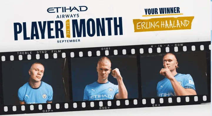 Haaland được vinh danh là Cầu thủ xuất sắc nhất tháng của Manchester City vào tháng 9
