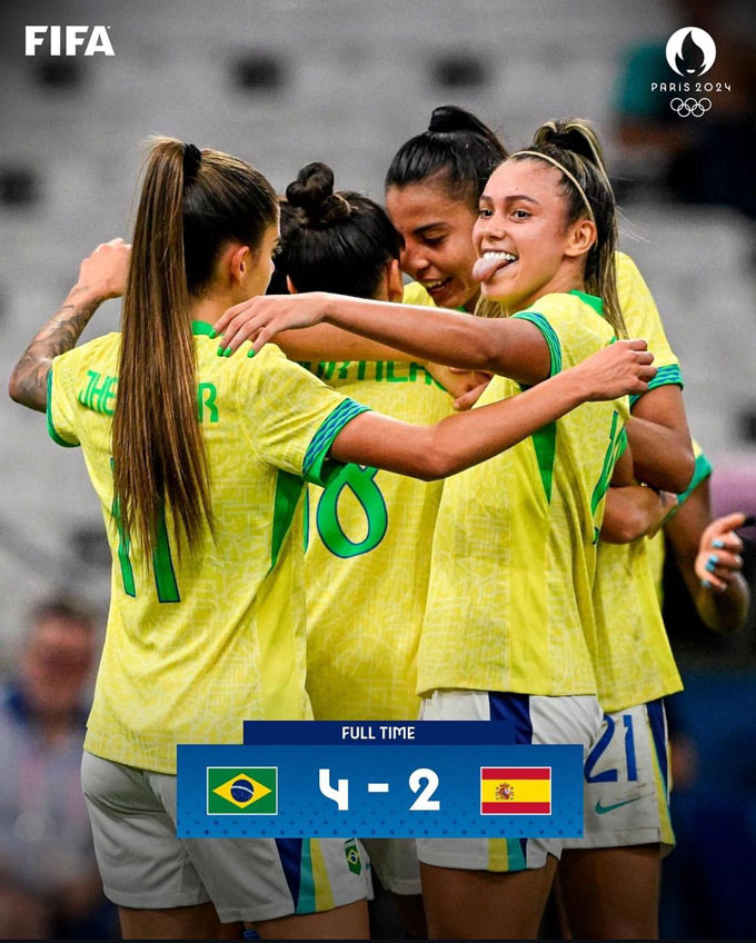 Nữ Brazil 4-2 đánh bại Nữ Tây Ban Nha vào chung kết gặp nữ Mỹ