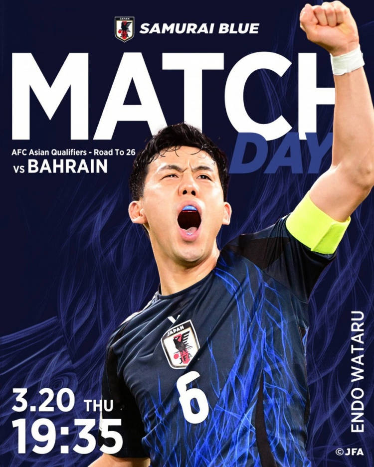 ĐTQG Nhật Bản công bố poster cho trận đấu với Bahrain, đội trưởng Endō Wataru vung tay hô lớn