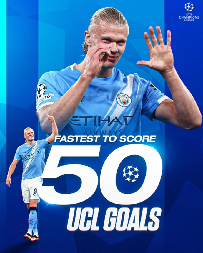 Fastest to reach the milestone! Haaland posts commemorative poster for 50 Champions League goals: 5️⃣0️⃣️