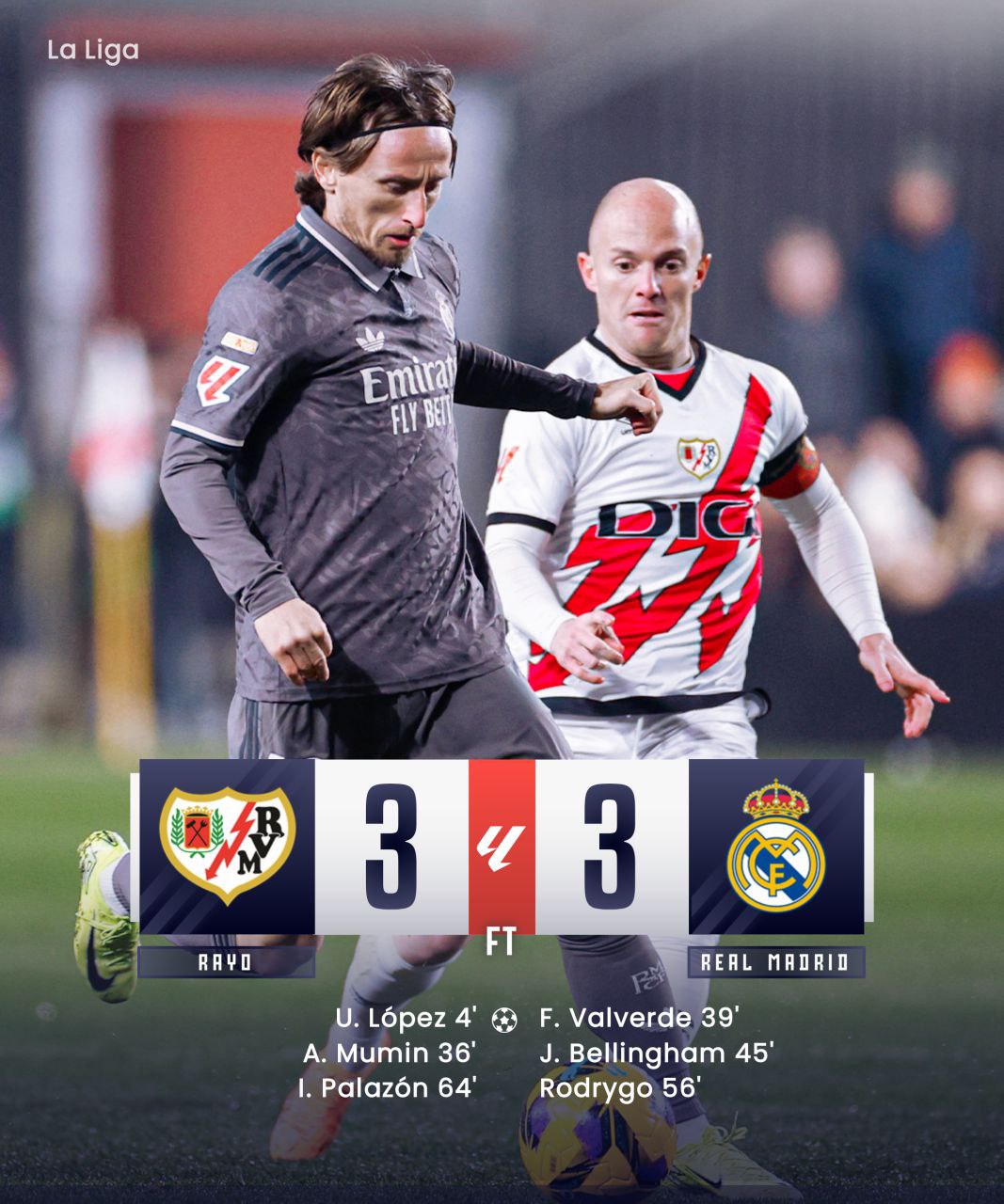FT: Rayo Vallecano 3-3 Real Madrid