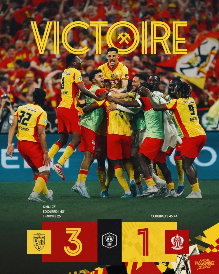 ​ล็องส์ อัด นีซ 3-1 คว้าแชมป์เฟรนช์คัพครั้งแรกในรอบ 120 ปี