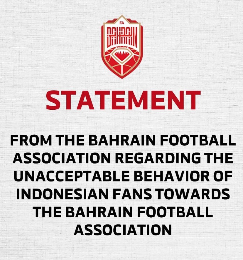 Bahrain Football Association Request that the away match against Indonesia be moved to a neutral venue