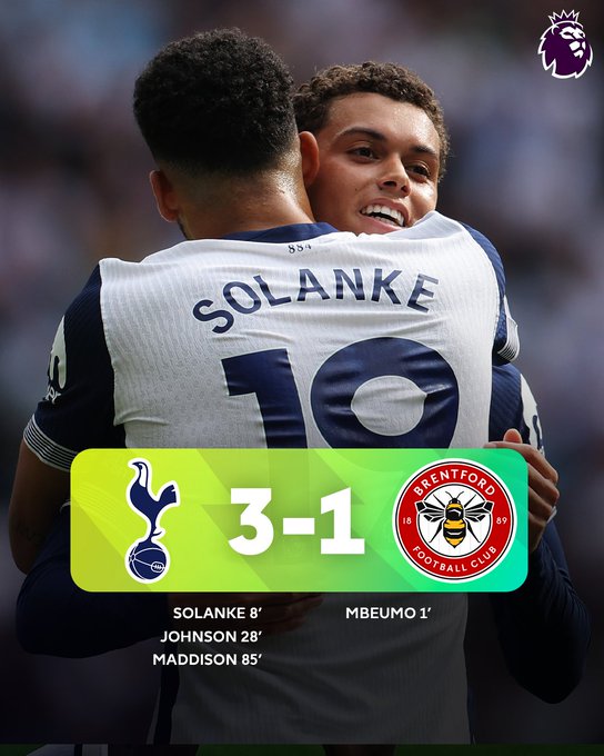 Kết quả Ngoại Hạng Anh: Tottenham Hotspur 3-1 Brentford