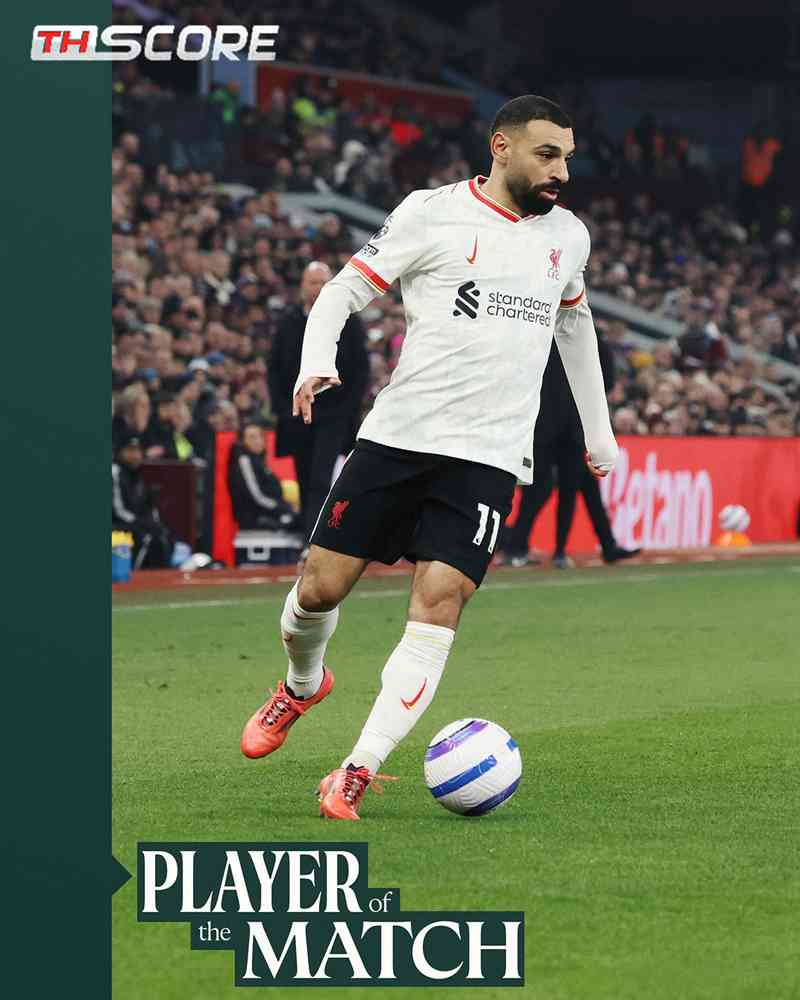 ​ครั้งที่ 12 ในฤดูกาลนี้!ซาลาห์ คว้ารางวัลนักเตะยอดเยี่ยมเกมพับกับแอสตัน วิลล่า