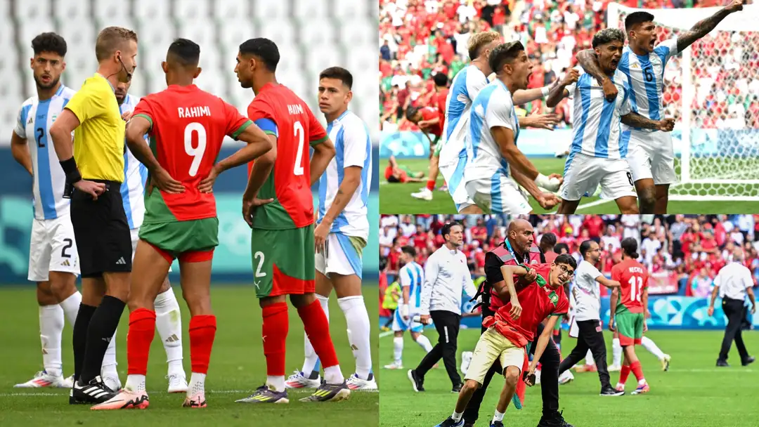 Argentina U23 lost 1-2 to Morocco U23, with Medina's equalizing goal causing chaos and being ruled invalid